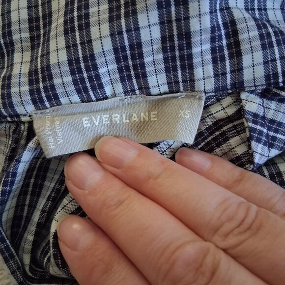 Everlane Women's XS Blue Plaid Mock Neck Cotton Midi Dress - Picture 6 of 13